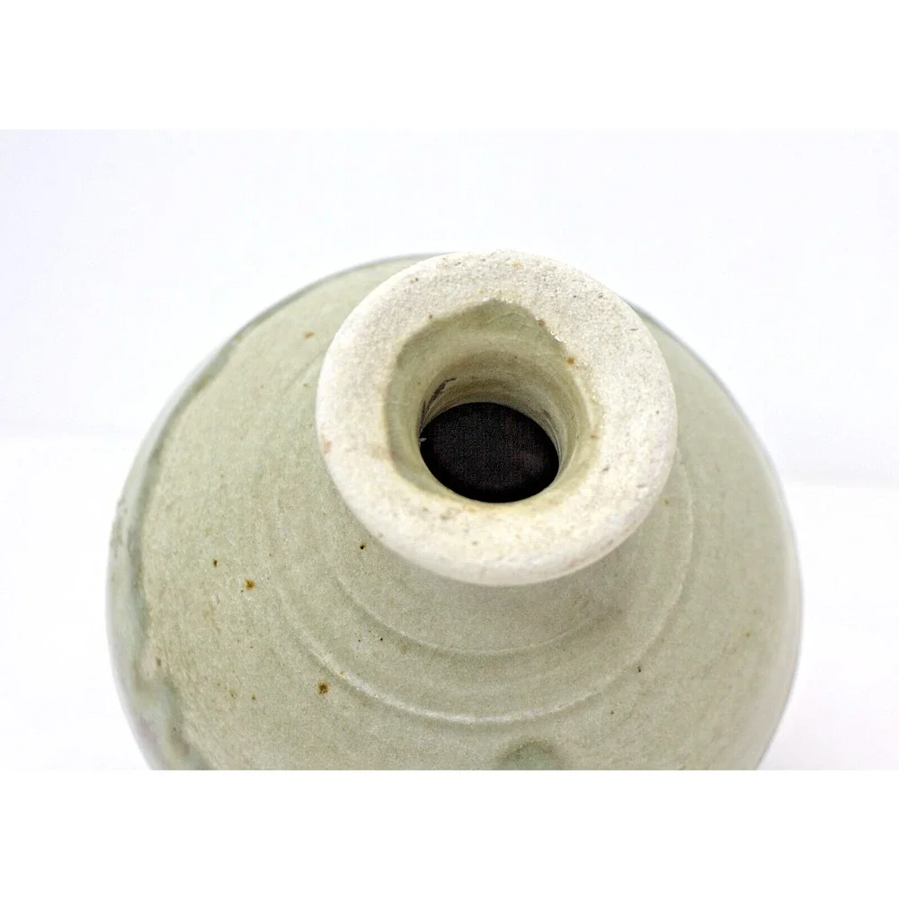 Unique Ceramic Art Pottery Vase Tilted 3 Ring Stand Handmade Red Beige Green